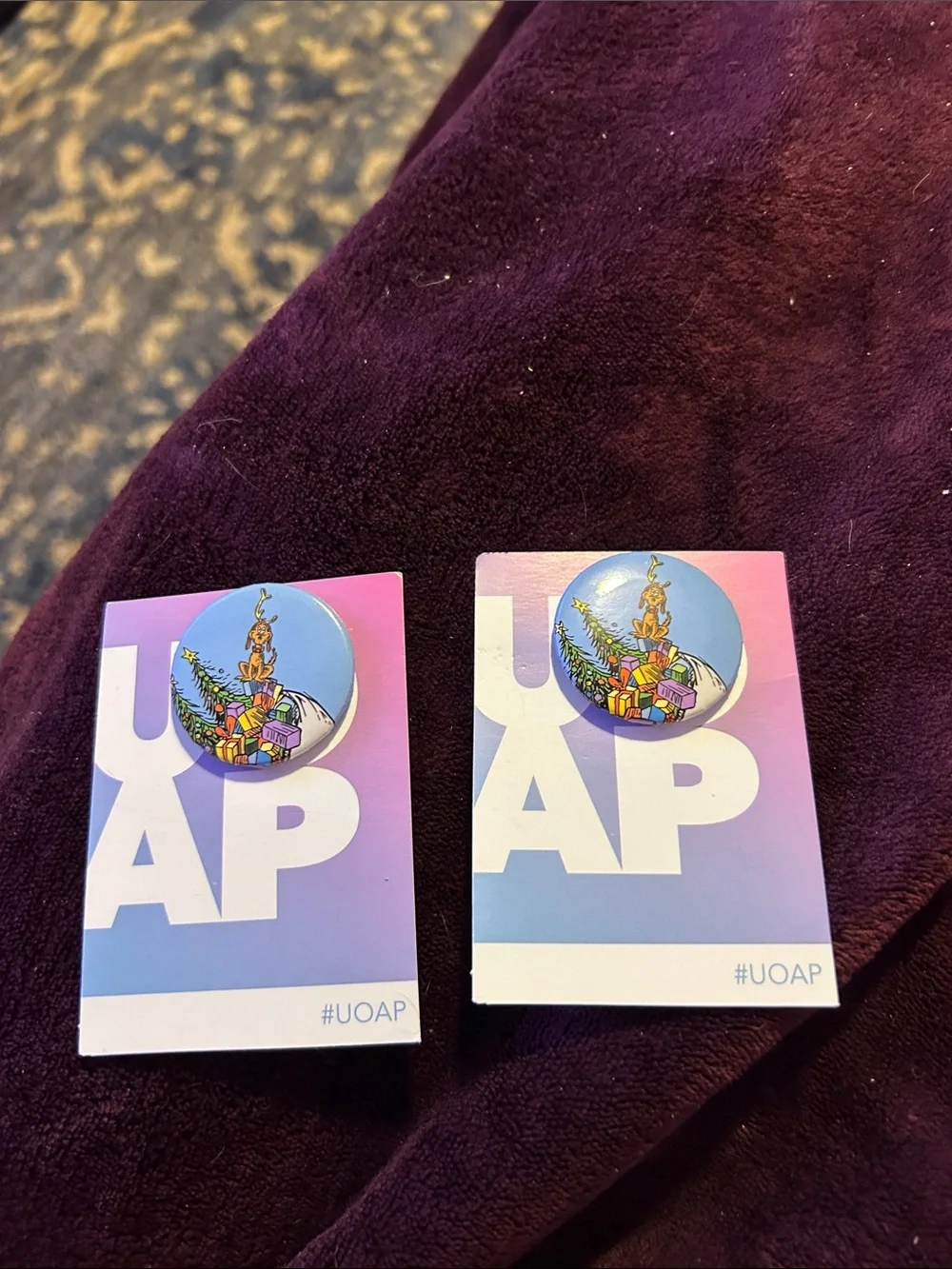 Universal Purple Gradient Holiday Pin Set with Gift Artwork